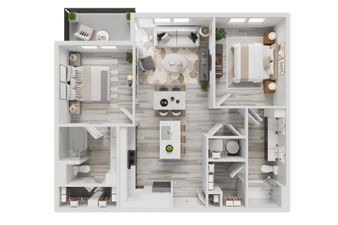 Floor plan for 2 beds, 2 baths, 979 sqft